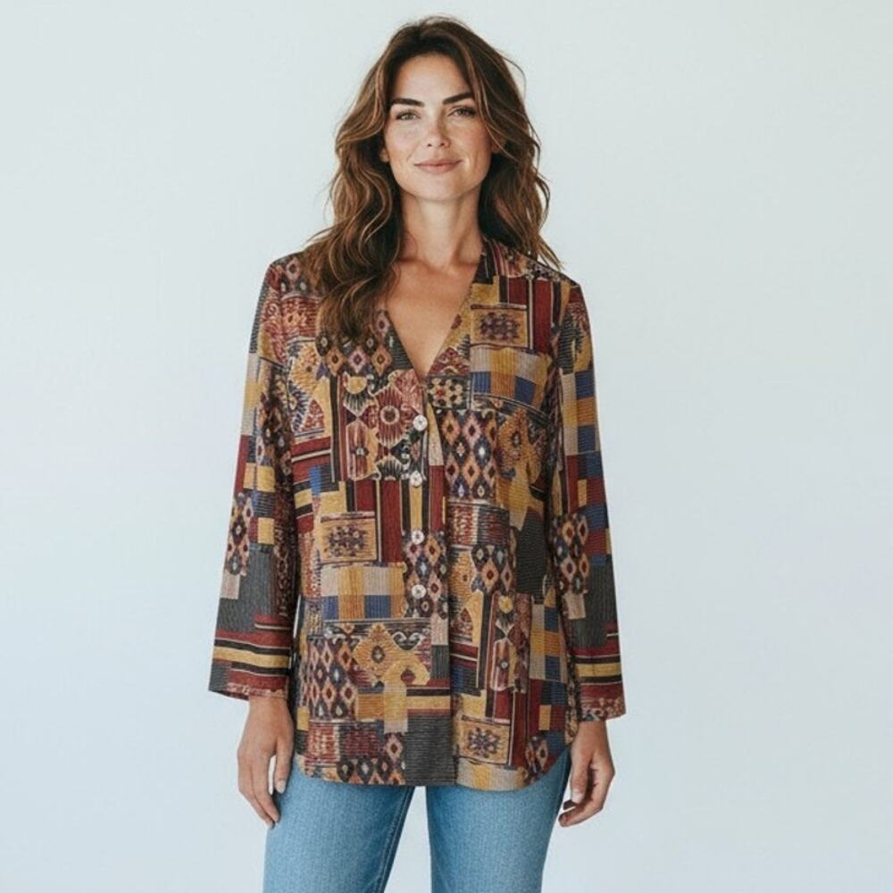 Vintage Southwestern Aztec Womens XL Handmade Blazer Jacket 4 Button Boho